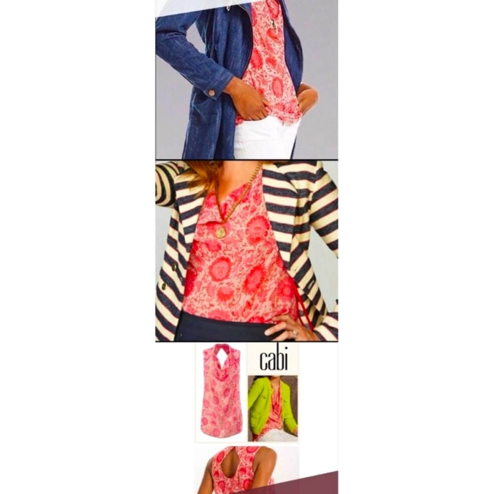 *5 for $25!* Cabi Vita Floral Red Pink Drape Sleeveless Blouse Feminine Boho L - Picture 3 of 9